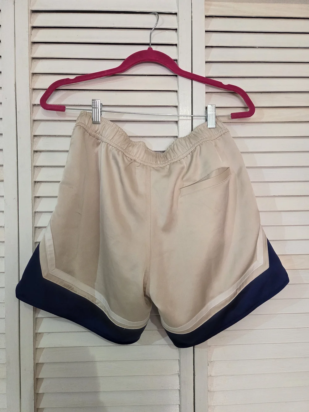 Alpha STYLE Beige & Navy Athletic Shorts with Drawstring